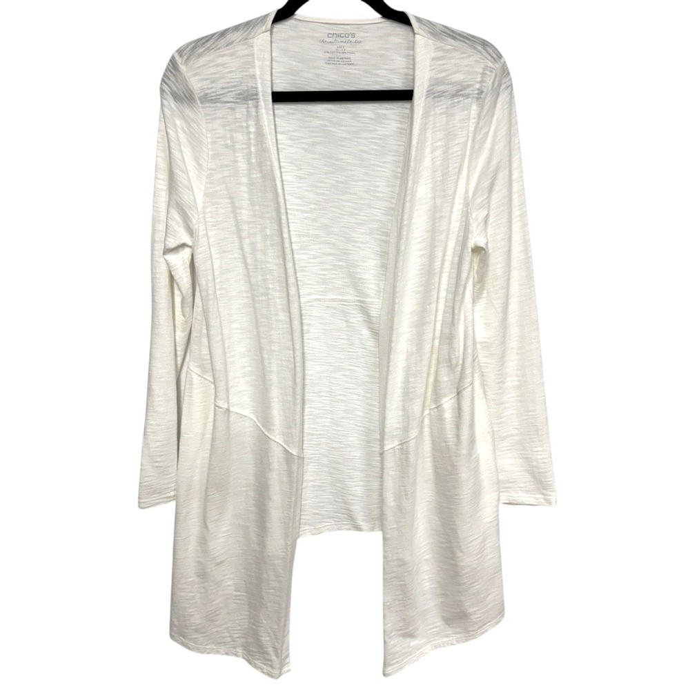 Chico's Open Front Cardigan, Size 0 (S/4), Creamy White Lightweight Slub Knit